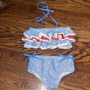 SweetHoney Striped Blue and Red Ruffle Bikini